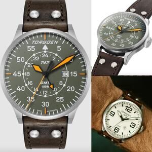 TORGOEN T47 TN-1208U Jumbo Grey Sapphire GMT 47mm Brown Leather Strap New